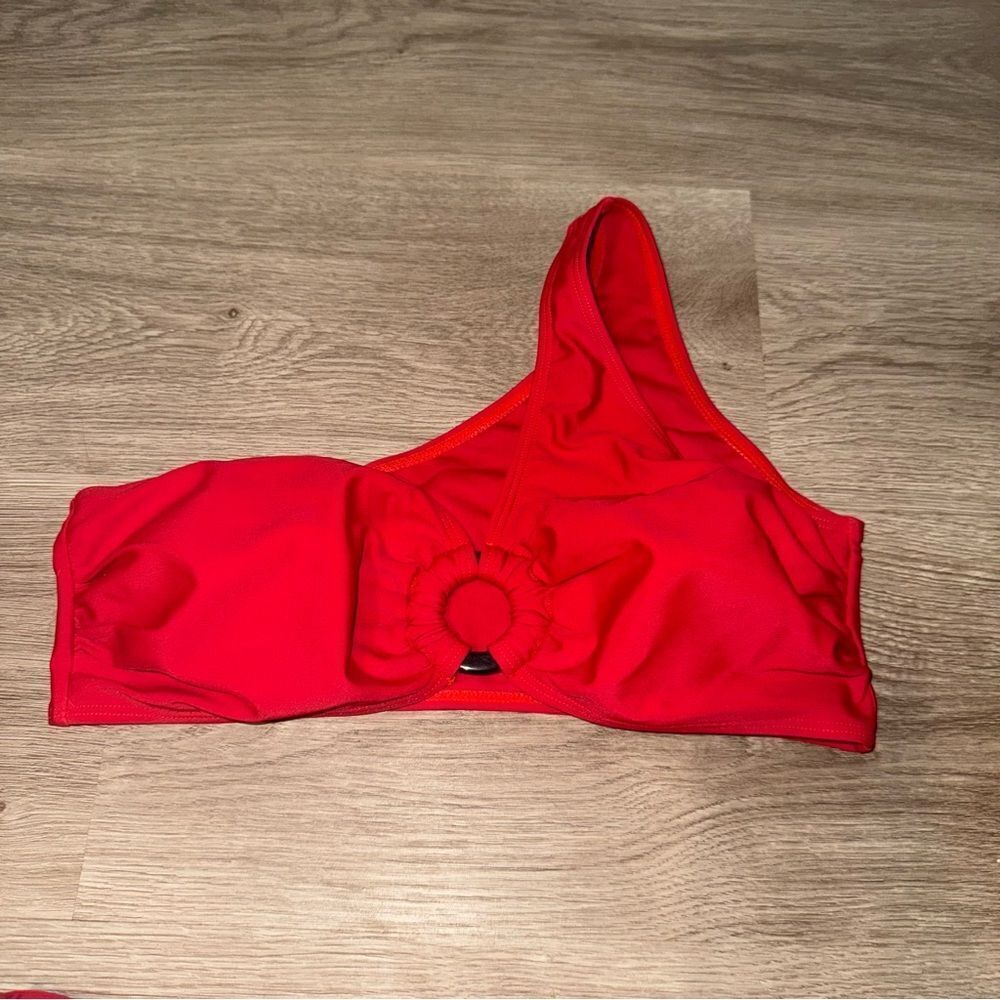 Red One-Shoulder High Waisted Bikini - Picture 5 of 7